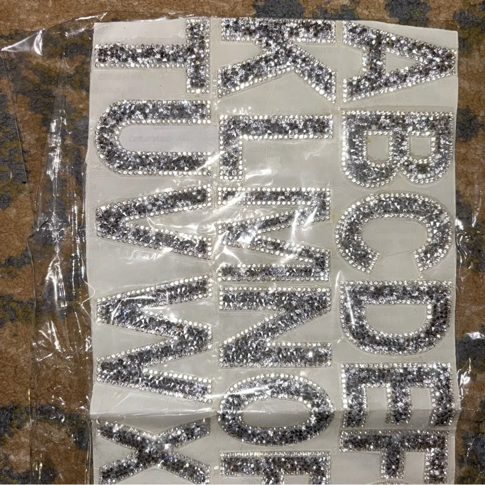 🆕 DIY Craft Iron-On Self Adhesive Sparkling Silver Alphabet Letters 26 Pieces